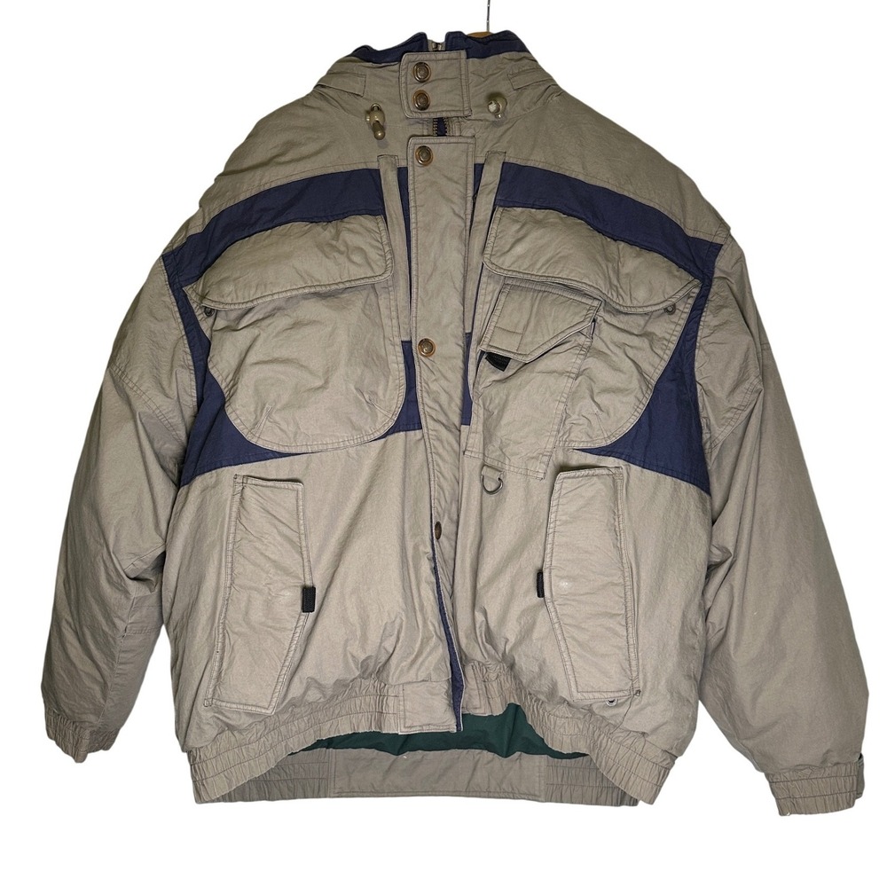 STRATOJAC Down‎ Filled Jacket 2XLT Tan Navy Blue Puffer Winter Warm Coat Parka